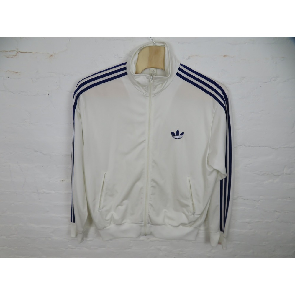 Adidas Track Jacket Mens 2XL White Purple Full Zip 3 Stripe Trefoil Athletic